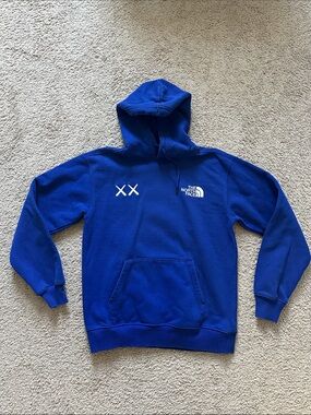 The North Face x Kaws Fleece Hoodie Blue Men's Size S Hooded Pockets Pullover